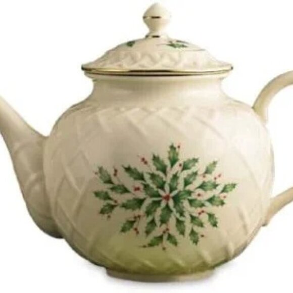Lenox Holiday Gold-Banded Carved Teapot - Picture 2 of 11